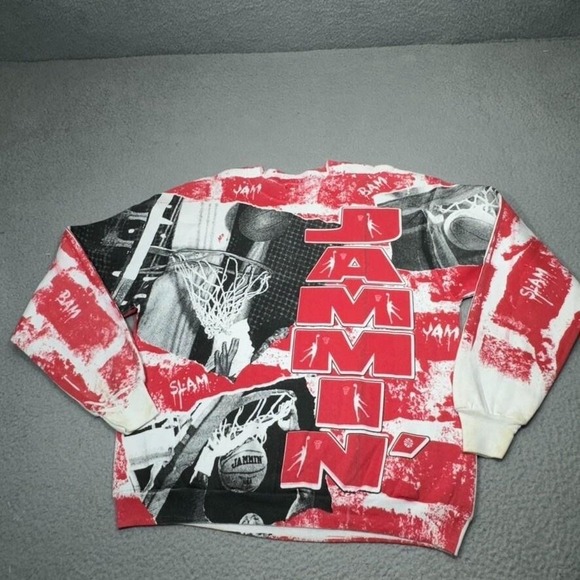 Vintage Fruit of the Loom‎ Sweatshirt Mens XL Red Jammin Basketball Made USA 90s